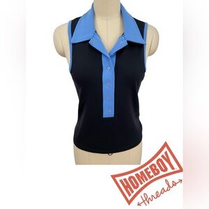 Poleci Navy Blue Sleeveless Top with Blue Trim